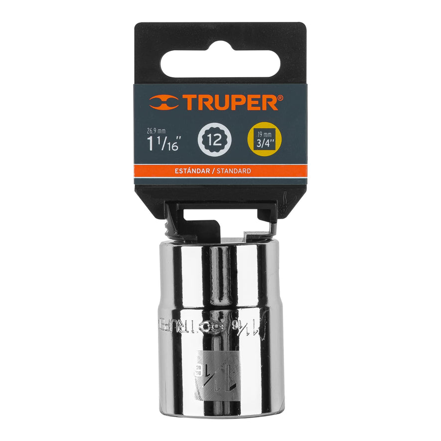 Dado de 1-1/16', 12 puntas, cuadro 3/4', Truper Caja con 3, 13855