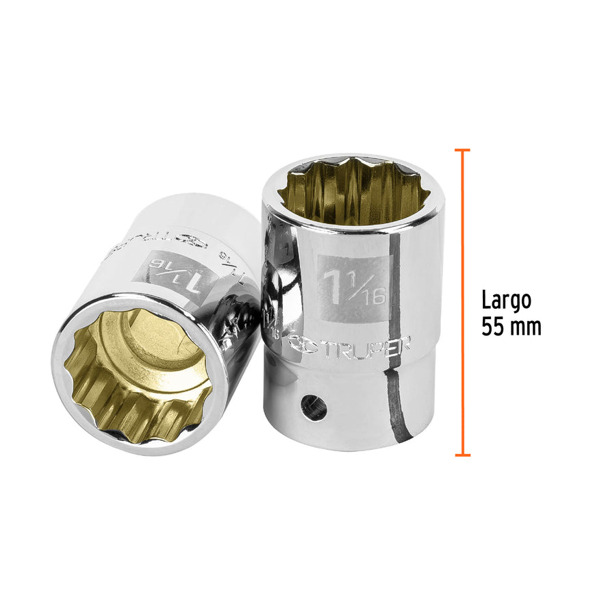 Dado de 1-1/16', 12 puntas, cuadro 3/4', Truper Caja con 3, 13855