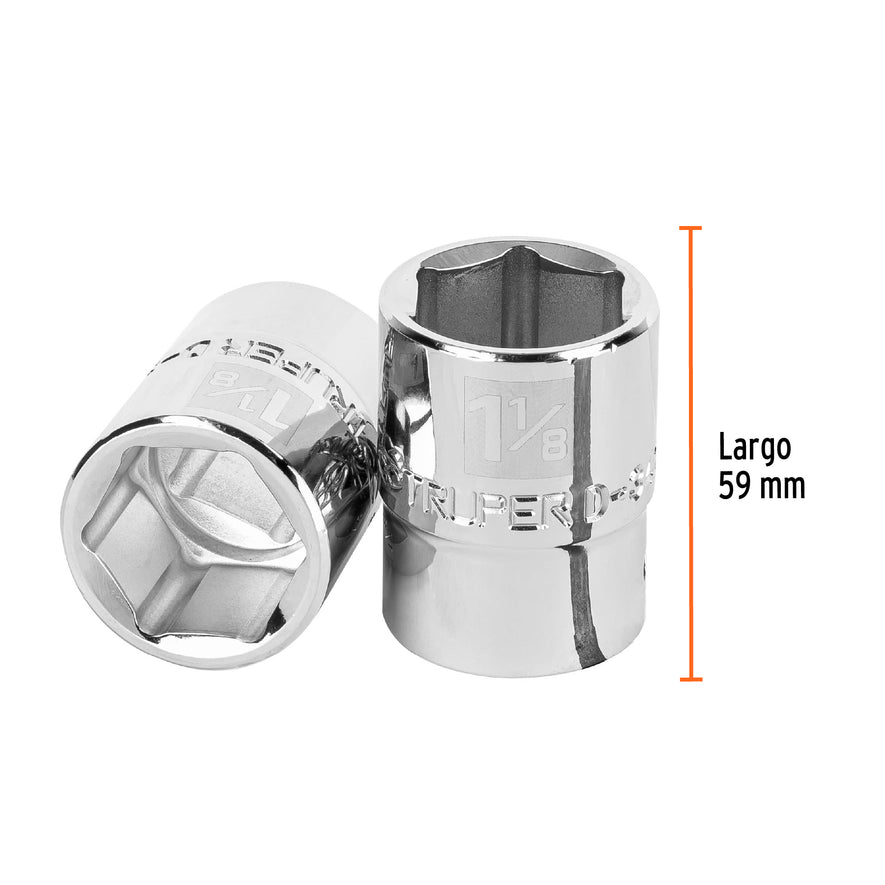 Dado de 1-1/8', 6 puntas, cuadro 3/4', Truper Caja con 3, 13826