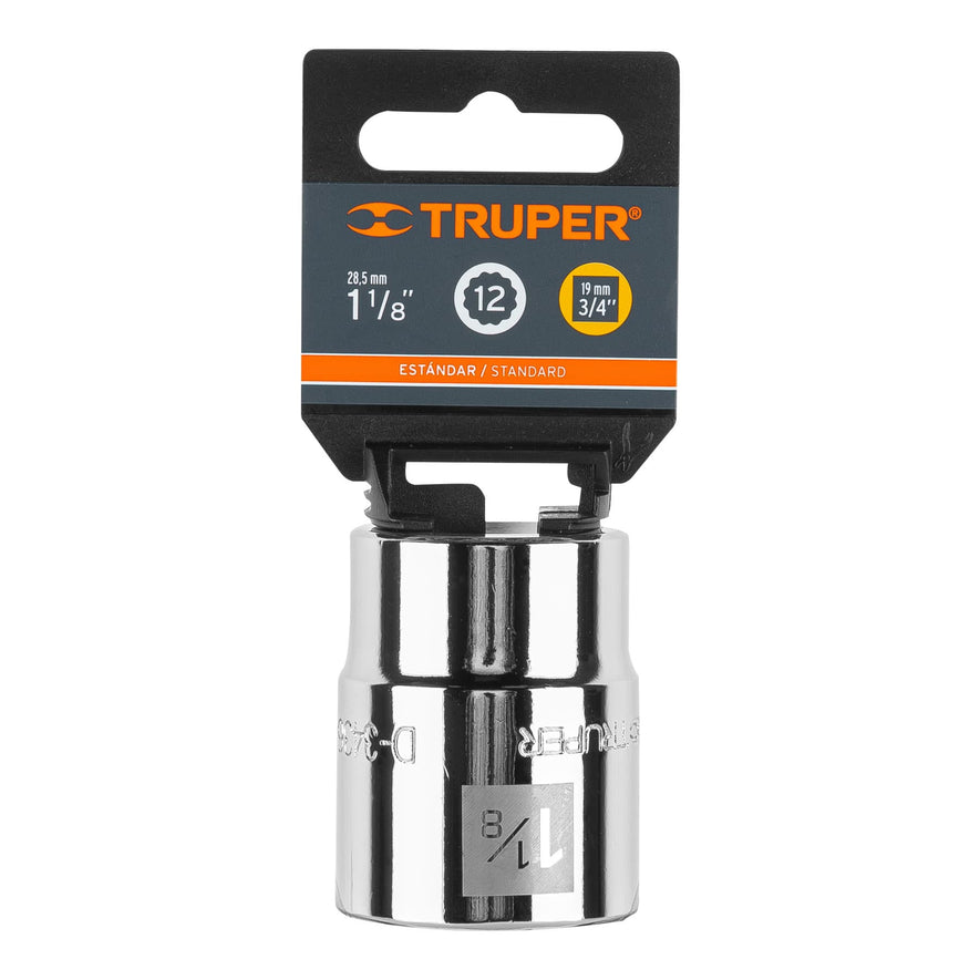 Dado de 1-1/8', 12 puntas, cuadro 3/4', Truper Caja con 3, 13856