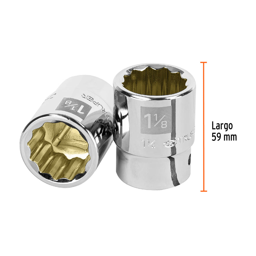 Dado de 1-1/8', 12 puntas, cuadro 3/4', Truper Caja con 3, 13856