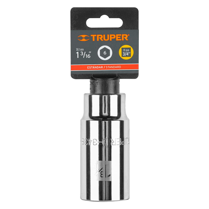 Dado largo de 1-3/16', 6 puntas, cuadro 3/4', Truper Caja con 3, 13886