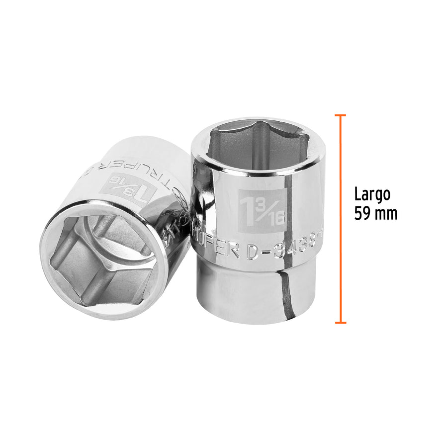 Dado de 1-3/16', 6 puntas, cuadro 3/4', Truper Caja con 3, 13827