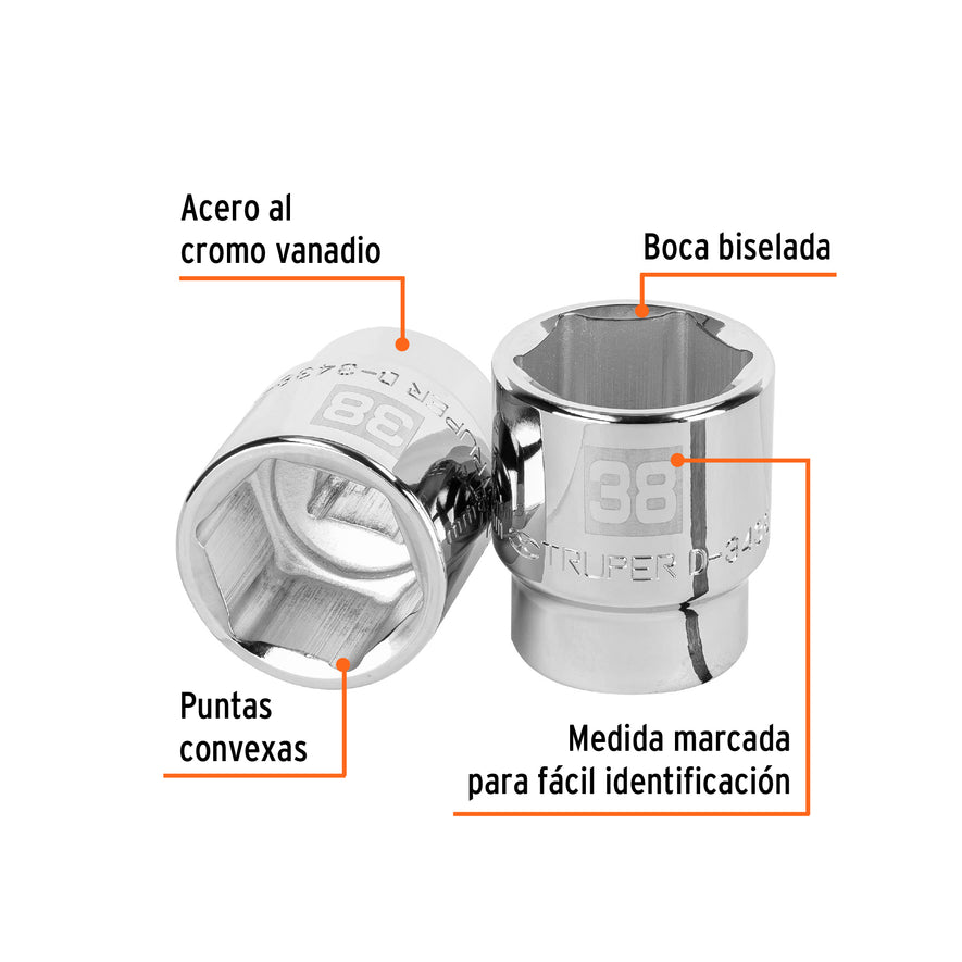 Dado de 38 mm, 6 puntas, cuadro 3/4', Truper Caja con 3, 14989