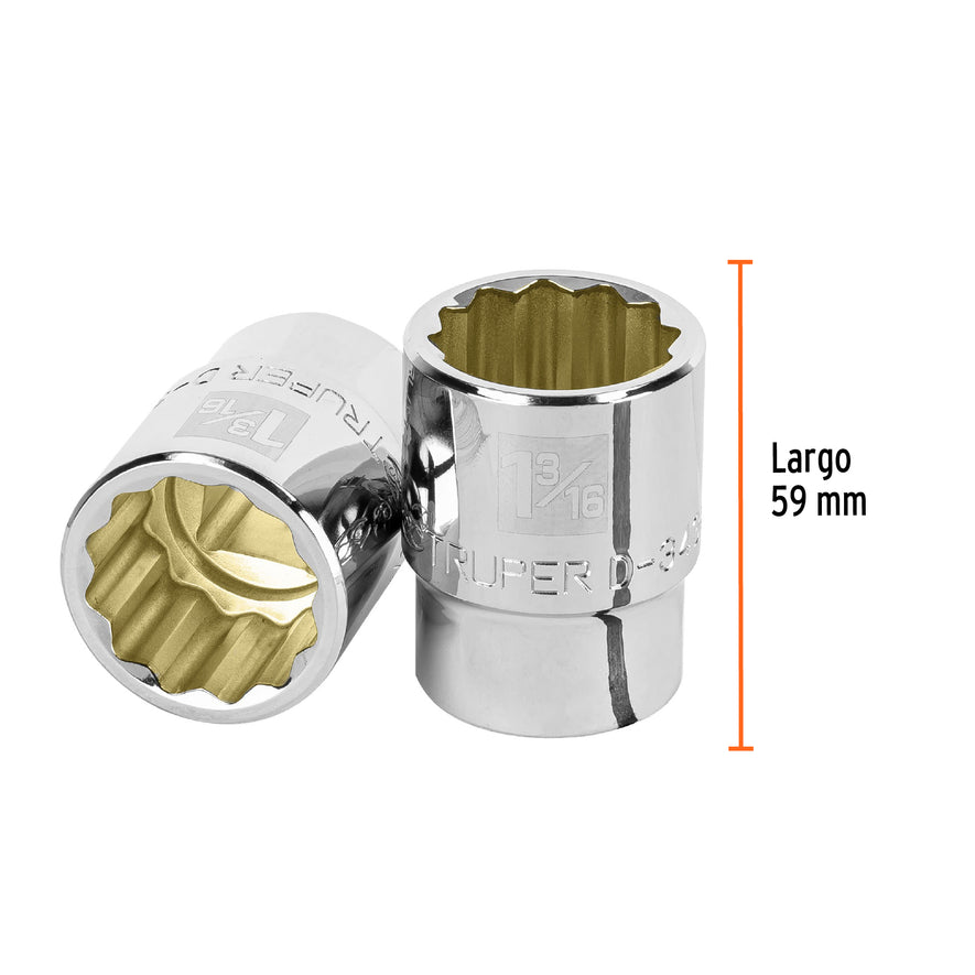 Dado de 1-3/16', 12 puntas, cuadro 3/4', Truper Caja con 3, 13857