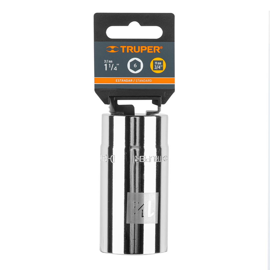 Dado largo de 1-1/4', 6 puntas, cuadro 3/4', Truper Caja con 3, 13887