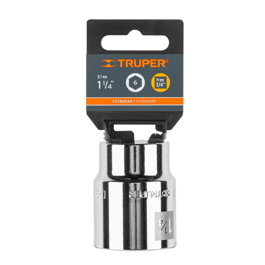 Dado de 1-1/4', 6 puntas, cuadro 3/4', Truper Caja con 3, 13828