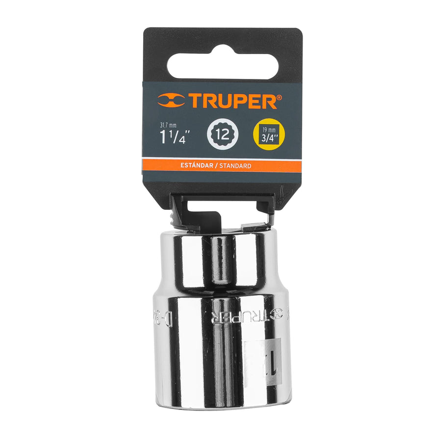 Dado de 1-1/4', 12 puntas, cuadro 3/4', Truper Caja con 3, 13858