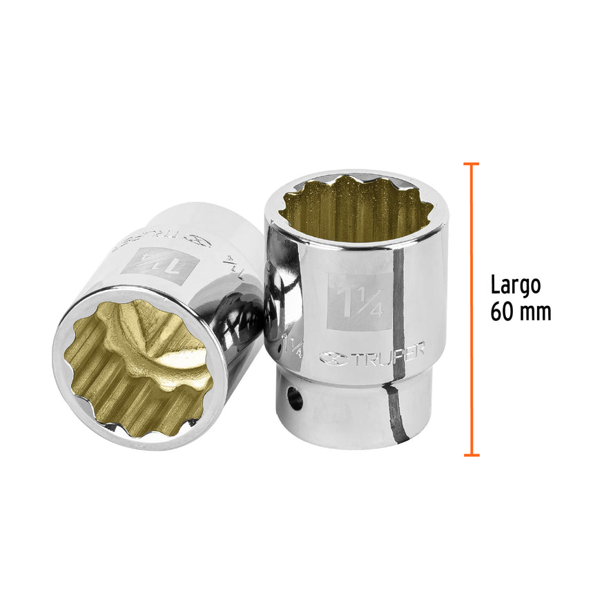 Dado de 1-1/4', 12 puntas, cuadro 3/4', Truper Caja con 3, 13858