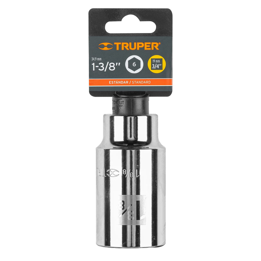Dado largo de 1 3/8', 6 puntas, cuadro 3/4', Truper Caja con 3, 19346