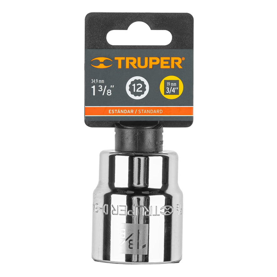 Dado de 1-3/8', 12 puntas, cuadro 3/4', Truper Caja con 3, 13860
