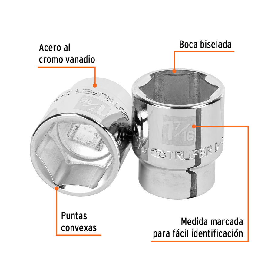 Dado de 1-7/16', 6 puntas, cuadro 3/4', Truper Caja con 3, 13831