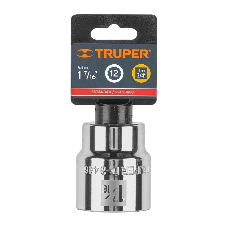 Dado de 1-7/16', 12 puntas, cuadro 3/4', Truper Caja con 3, 13861