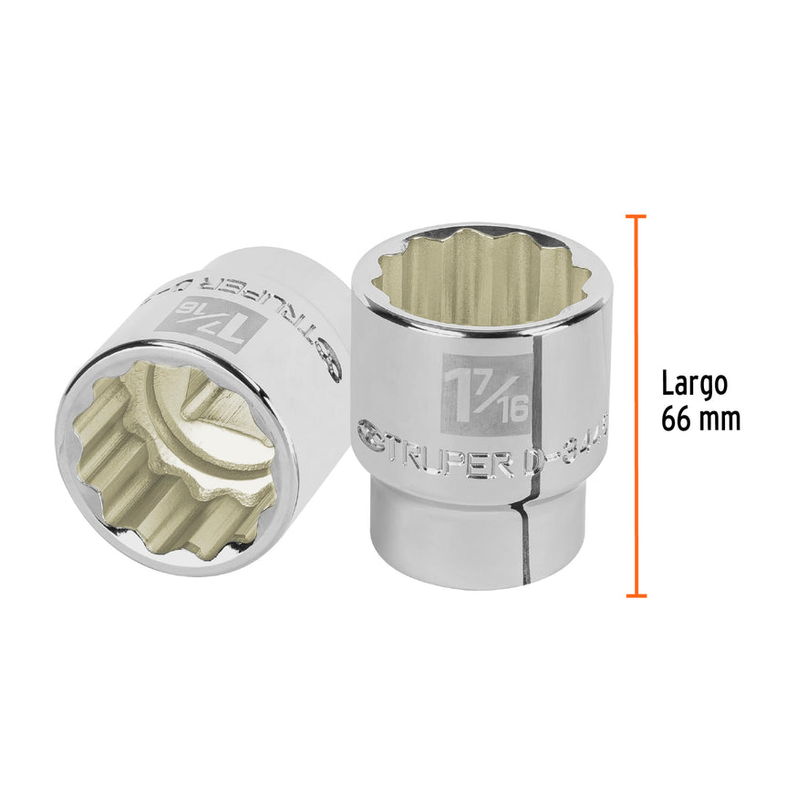 Dado de 1-7/16', 12 puntas, cuadro 3/4', Truper Caja con 3, 13861