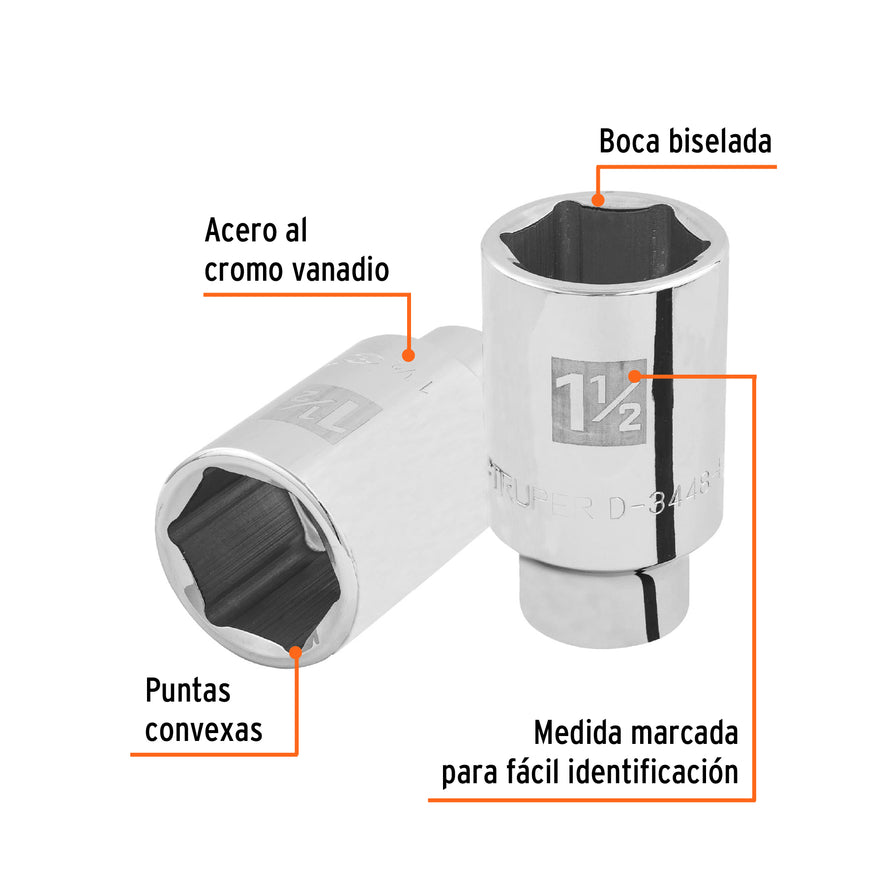 Dado largo de 1-1/2', 6 puntas, cuadro 3/4', Truper Caja con 3, 19347
