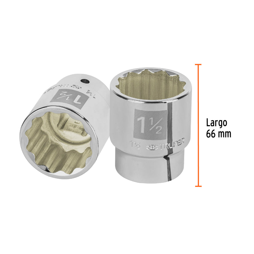 Dado de 1-1/2', 12 puntas, cuadro 3/4', Truper Caja con 3, 13862