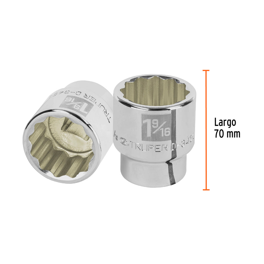 Dado de 1-9/16', 12 puntas, cuadro 3/4', Truper Caja con 3, 13863
