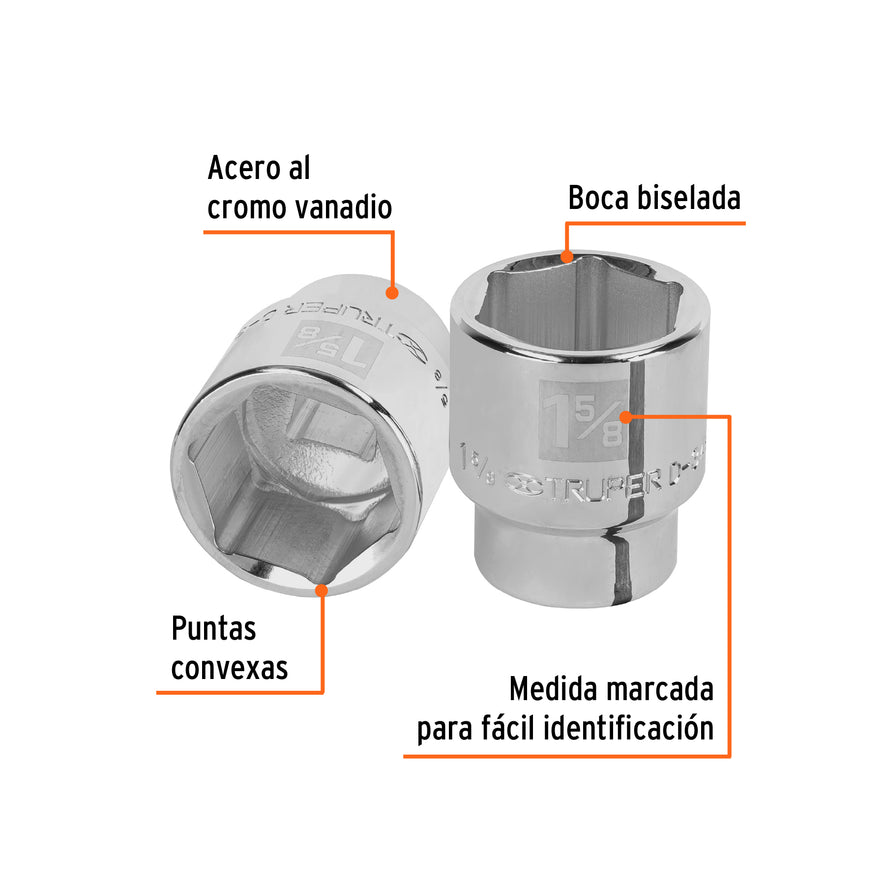 Dado de 1-5/8', 6 puntas, cuadro 3/4', Truper Caja con 3, 13834
