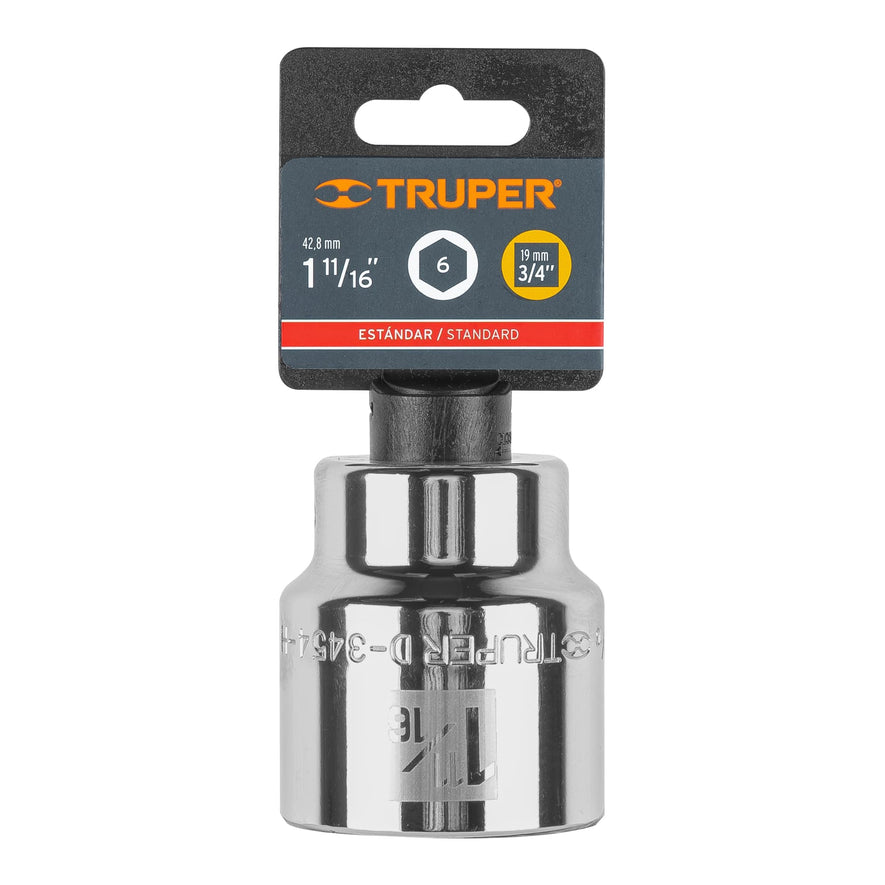 Dado de 1-11/16', 6 puntas, cuadro 3/4', Truper Caja con 3, 13835