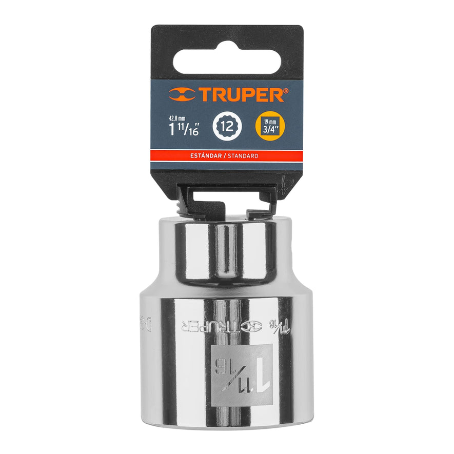 Dado de 1-11/16', 12 puntas, cuadro 3/4', Truper Caja con 3, 13865