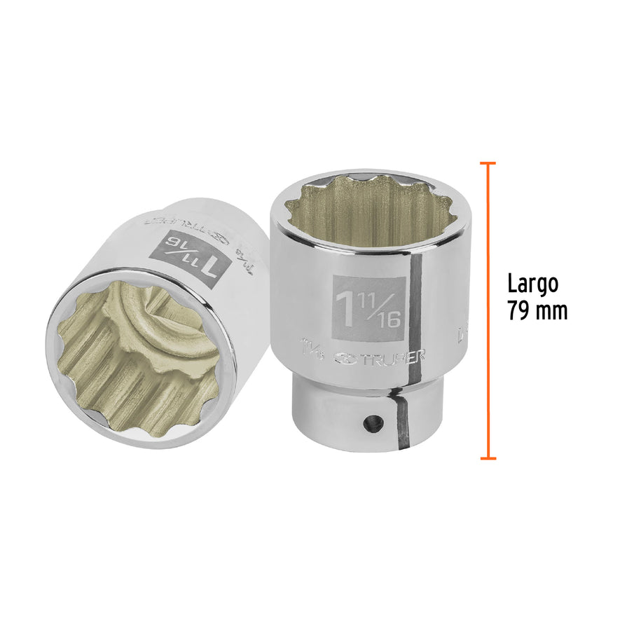 Dado de 1-11/16', 12 puntas, cuadro 3/4', Truper Caja con 3, 13865