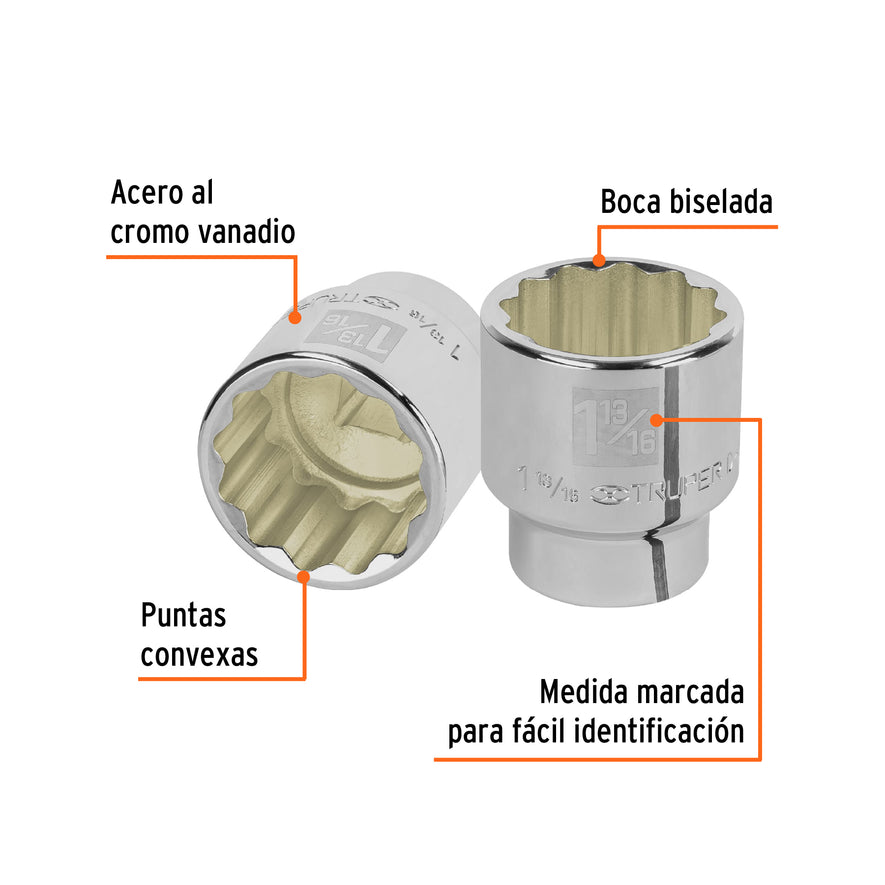 Dado de 1-13/16', 12 puntas, cuadro 3/4', Truper Caja con 3, 13867