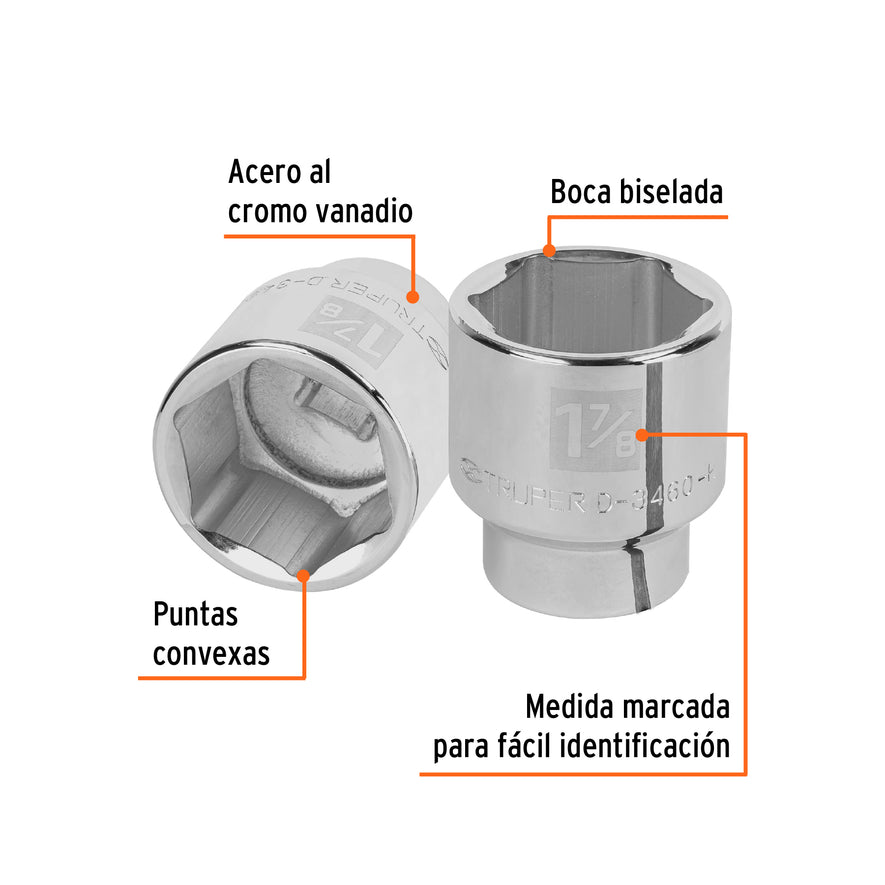 Dado de 1-7/8', 6 puntas, cuadro 3/4', Truper Caja con 3, 13838