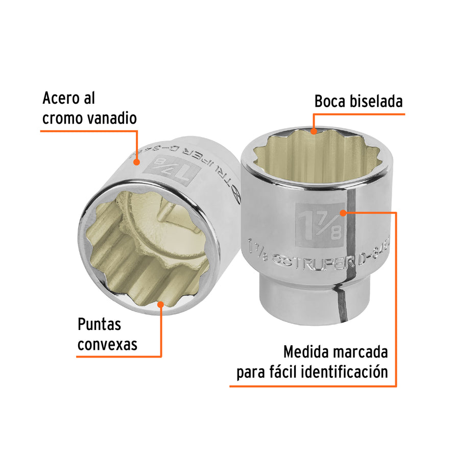 Dado de 1-7/8', 12 puntas, cuadro 3/4', Truper Caja con 3, 13868