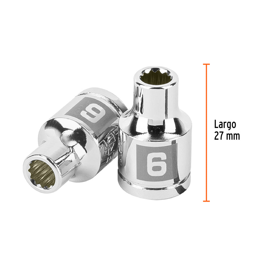 Dado de 6 mm, 12 puntas, cuadro 3/8', Truper Caja con 6, 100996