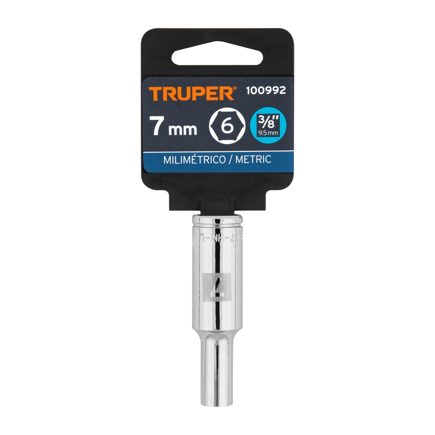 Dado largo de 7 mm, 6 puntas, cuadro 3/8', Truper Caja con 6, 100992