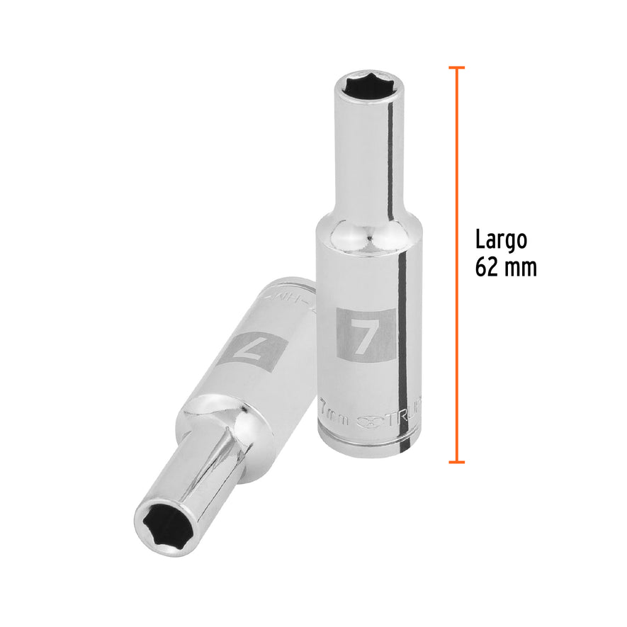 Dado largo de 7 mm, 6 puntas, cuadro 3/8', Truper Caja con 6, 100992