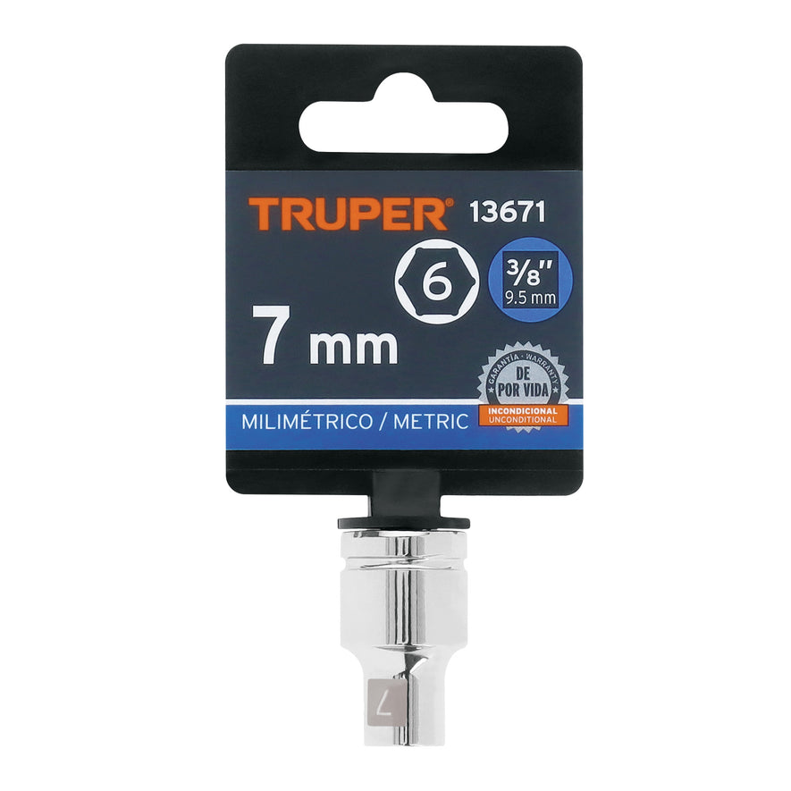 Dado de 7 mm, 6 puntas, cuadro 3/8', Truper Caja con 6, 13671