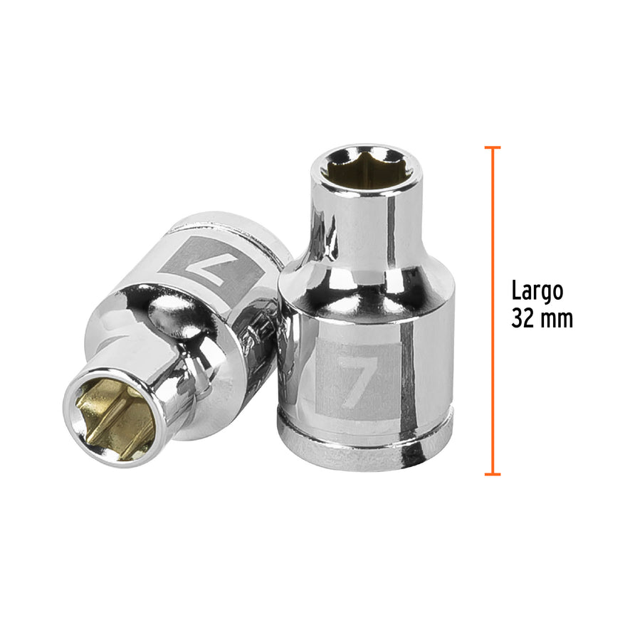 Dado de 7 mm, 6 puntas, cuadro 3/8', Truper Caja con 6, 13671