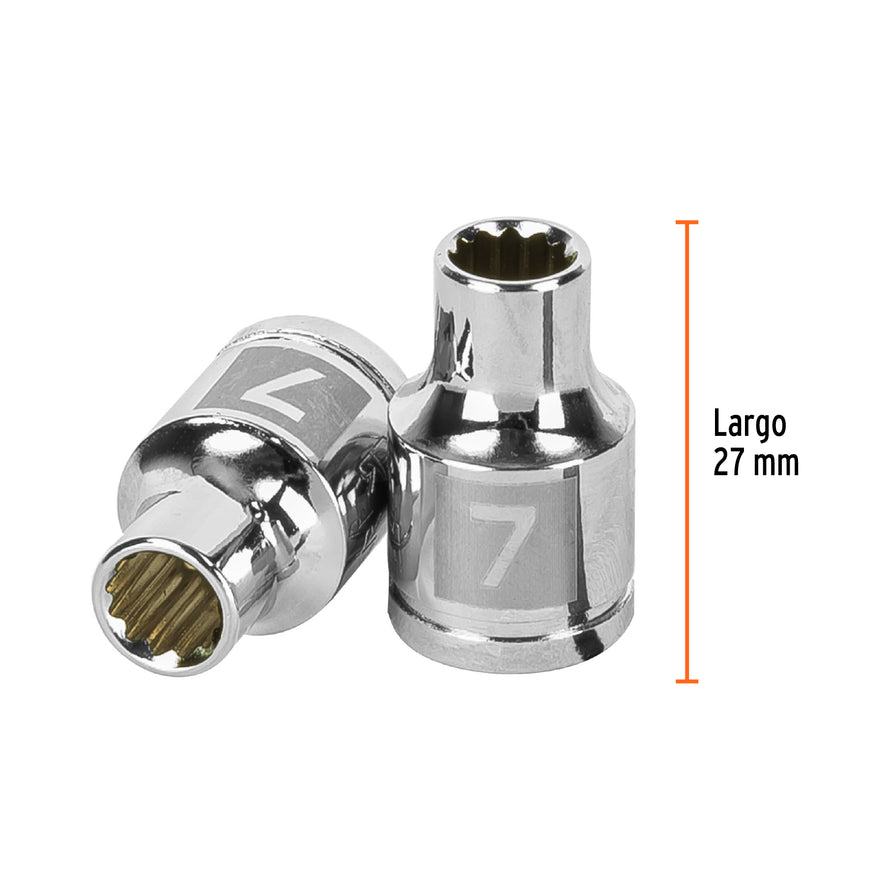 Dado de 7 mm, 12 puntas, cuadro 3/8', Truper Caja con 6, 13627