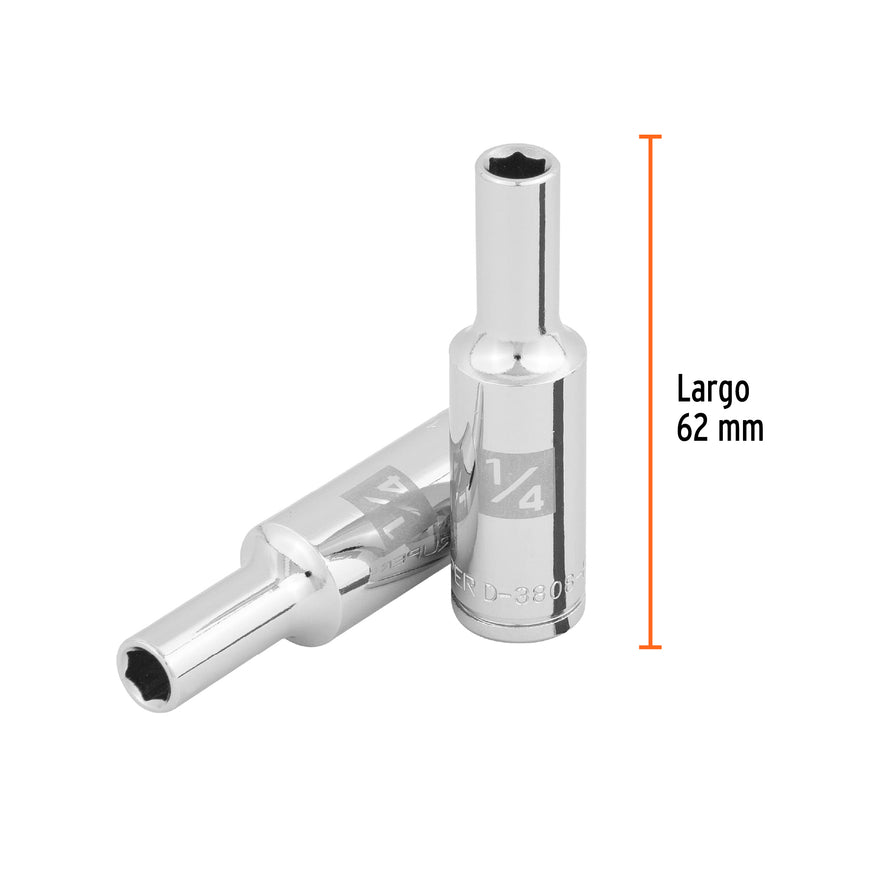 Dado largo de 1/4', 6 puntas, cuadro 3/8', Truper Caja con 6, 100919