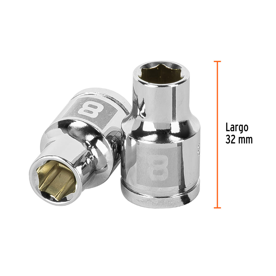 Dado de 8 mm, 6 puntas, cuadro 3/8', Truper Caja con 6, 13672