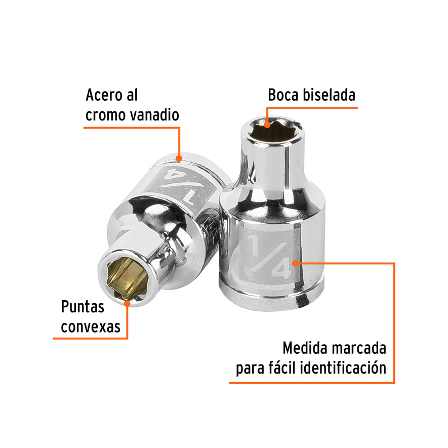 Dado de 1/4', 6 puntas, cuadro 3/8', Truper Caja con 6, 13605