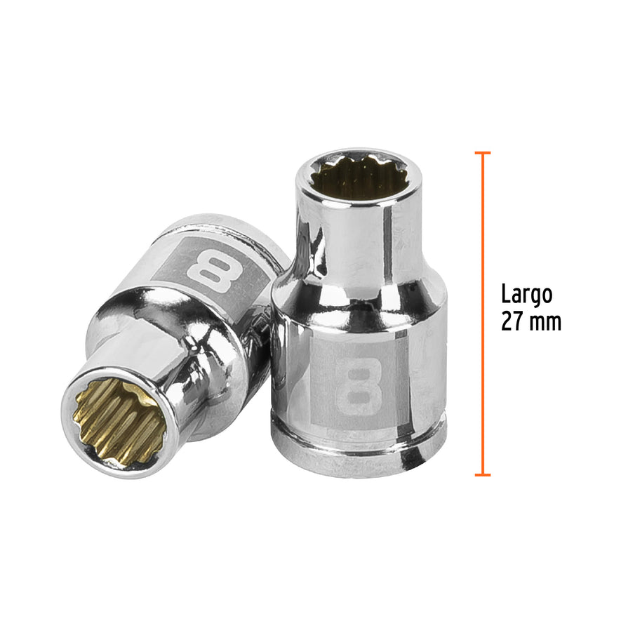 Dado de 8 mm, 12 puntas, cuadro 3/8', Truper Caja con 6, 13628