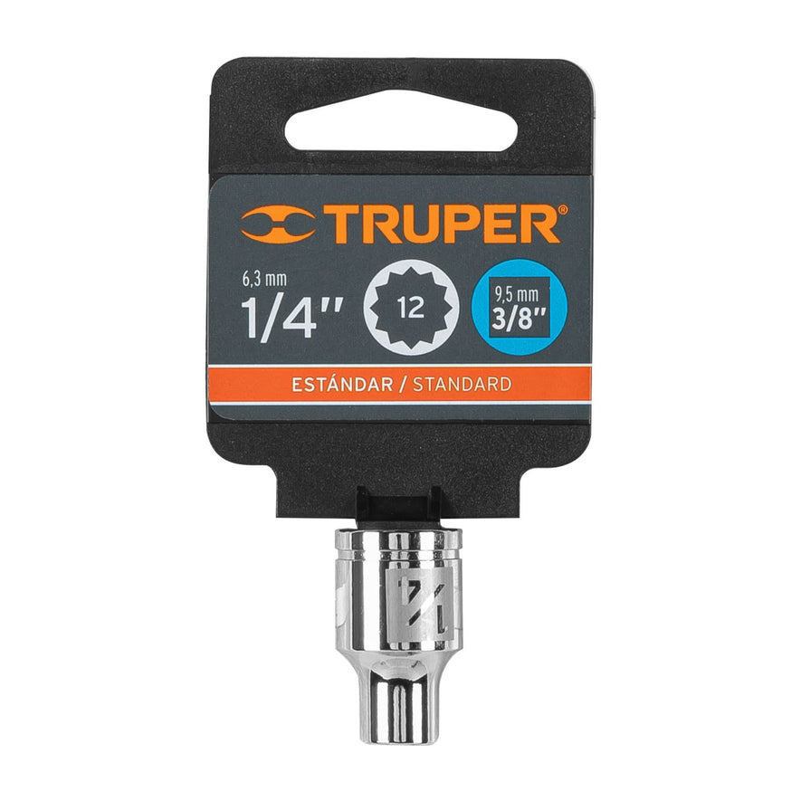 Dado de 1/4', 12 puntas, cuadro 3/8', Truper Caja con 6, 13580
