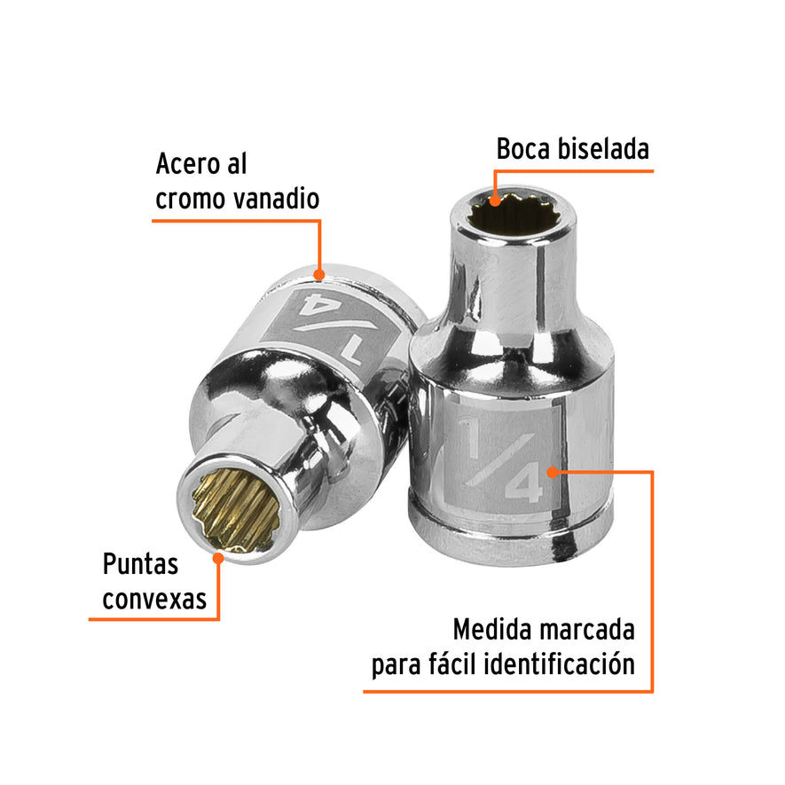 Dado de 1/4', 12 puntas, cuadro 3/8', Truper Caja con 6, 13580