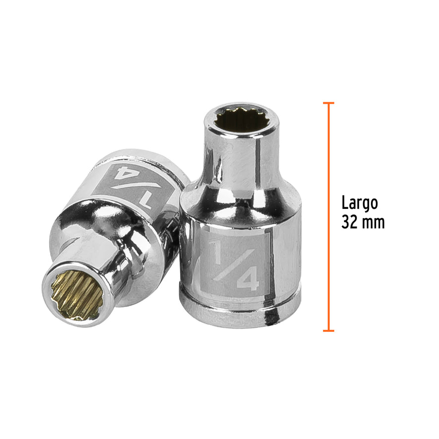 Dado de 1/4', 12 puntas, cuadro 3/8', Truper Caja con 6, 13580