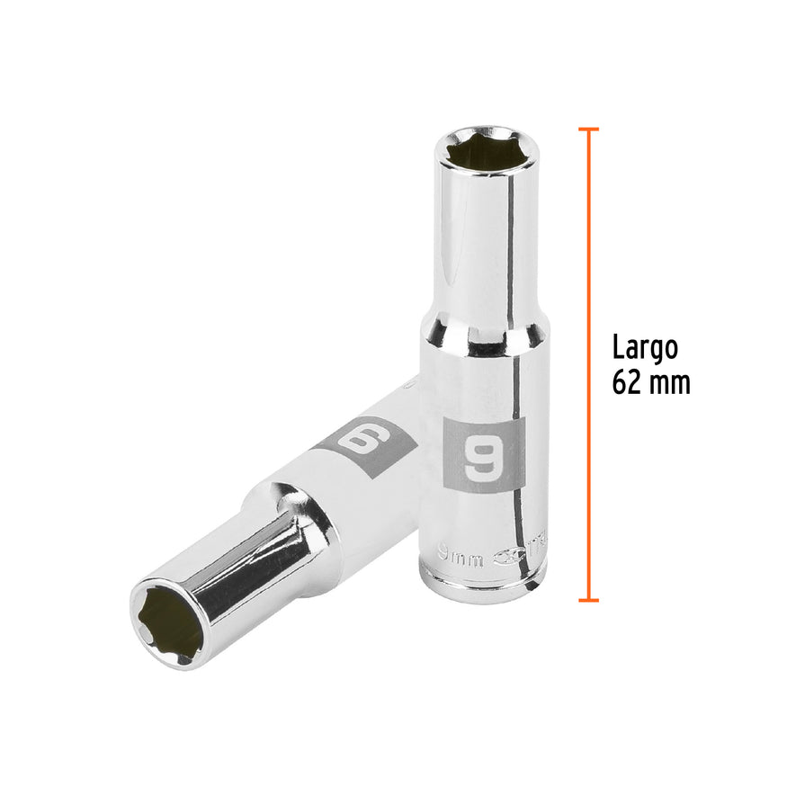Dado largo de 9 mm, 6 puntas, cuadro 3/8', Truper Caja con 6, 100994