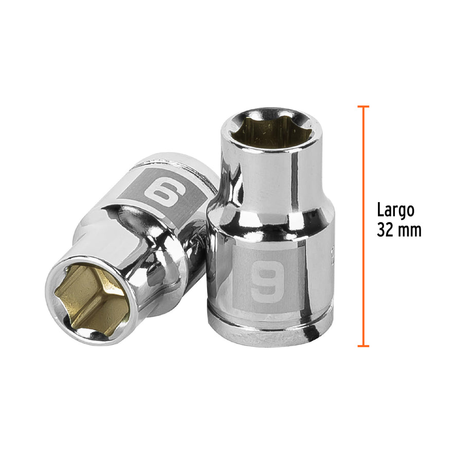 Dado de 9 mm, 6 puntas, cuadro 3/8', Truper Caja con 6, 13673