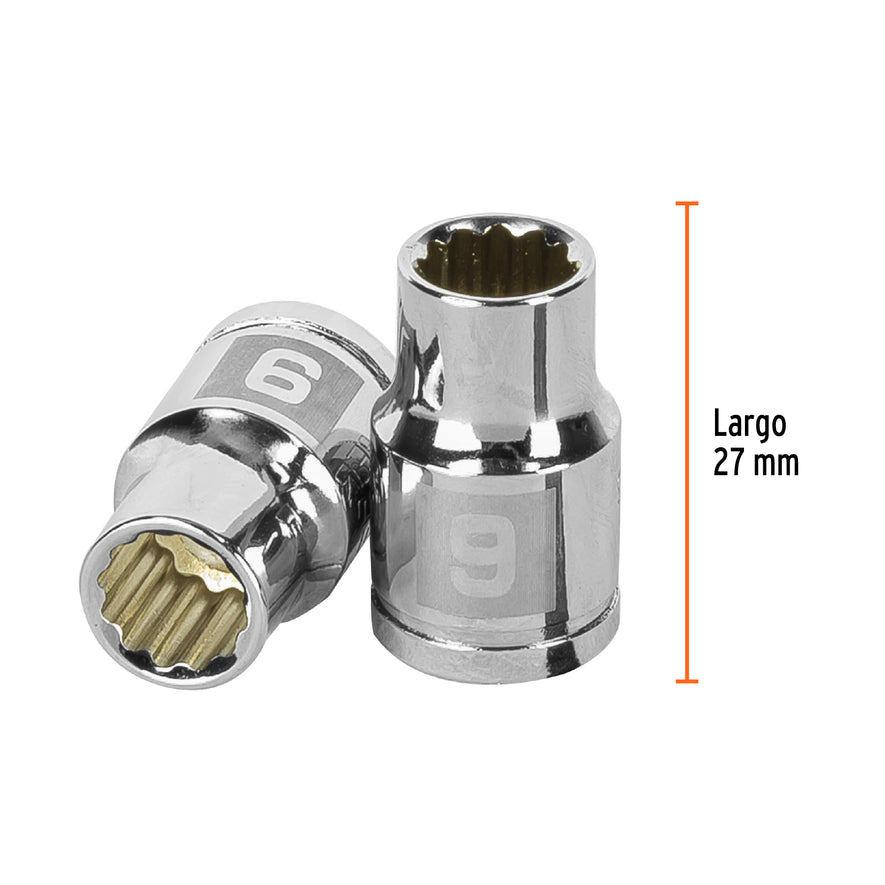 Dado de 9 mm, 12 puntas, cuadro 3/8', Truper Caja con 6, 13629