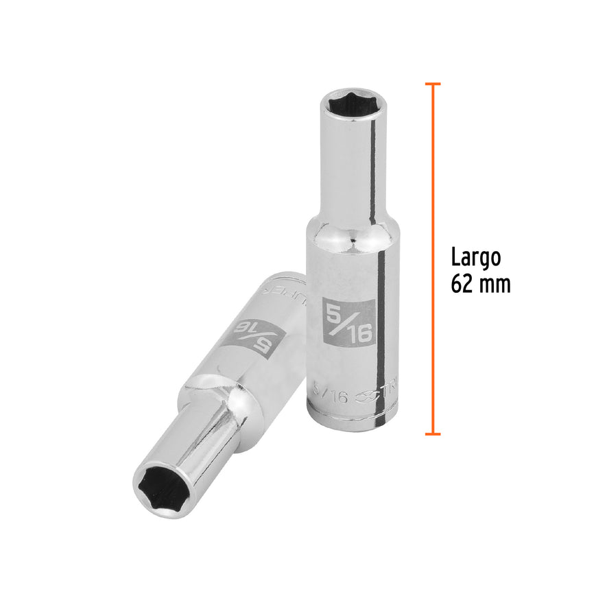 Dado largo de 5/16', 6 puntas, cuadro 3/8', Truper Caja con 6, 100990