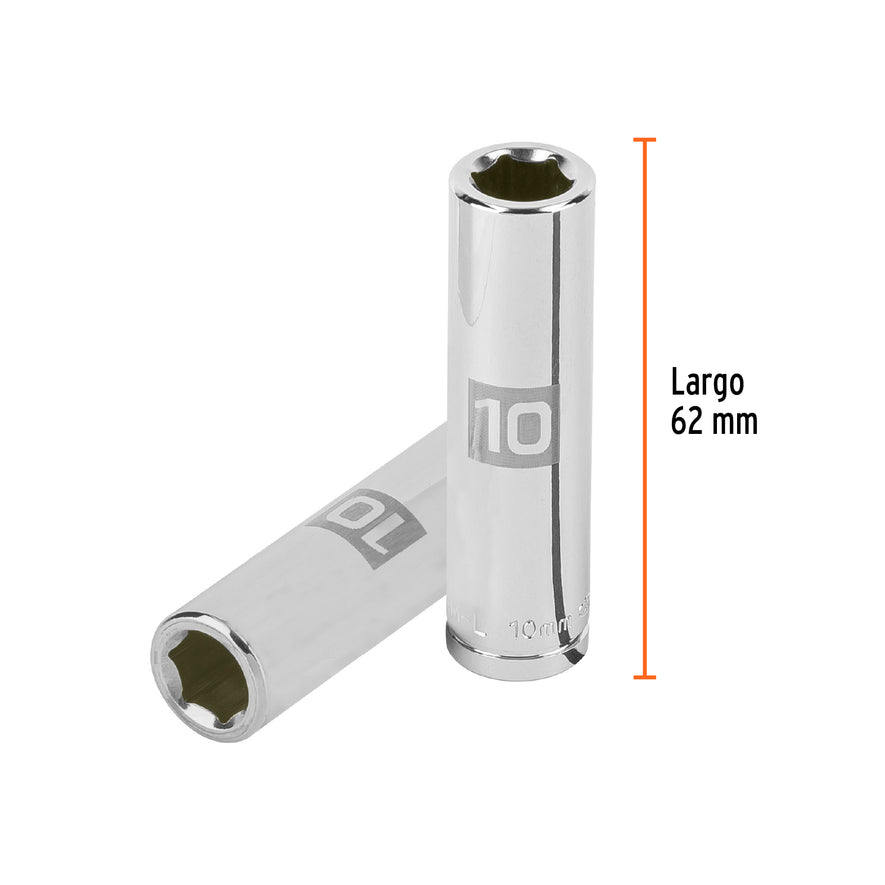 Dado largo de 10 mm, 6 puntas, cuadro 3/8', Truper Caja con 6, 13770