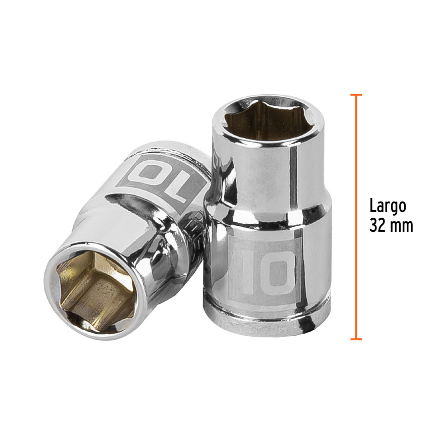 Dado de 10 mm, 6 puntas, cuadro 3/8', Truper Caja con 6, 13674