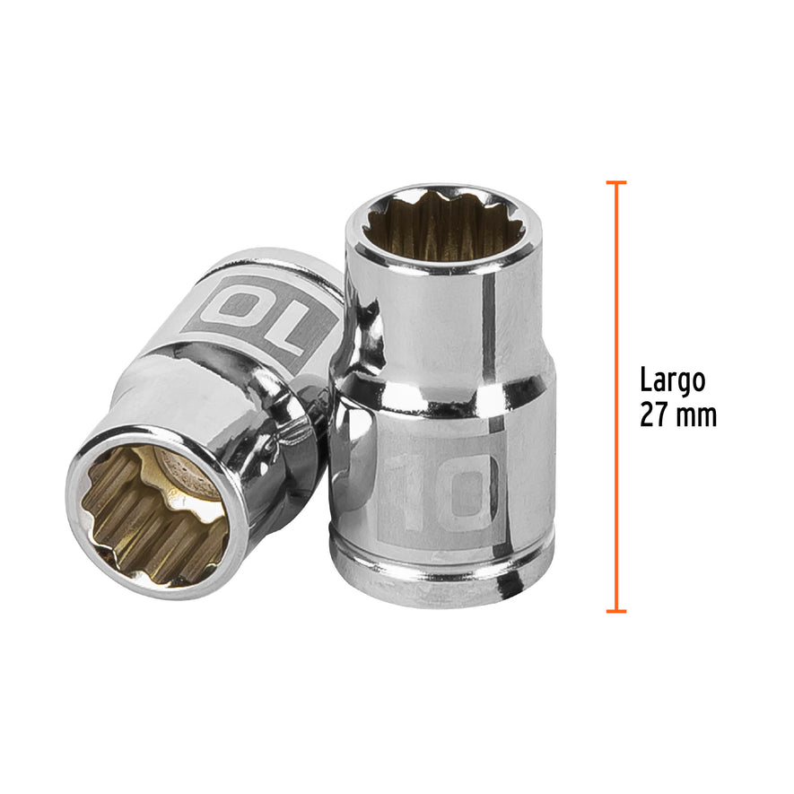 Dado de 10 mm, 12 puntas, cuadro 3/8', Truper Caja con 6, 13630