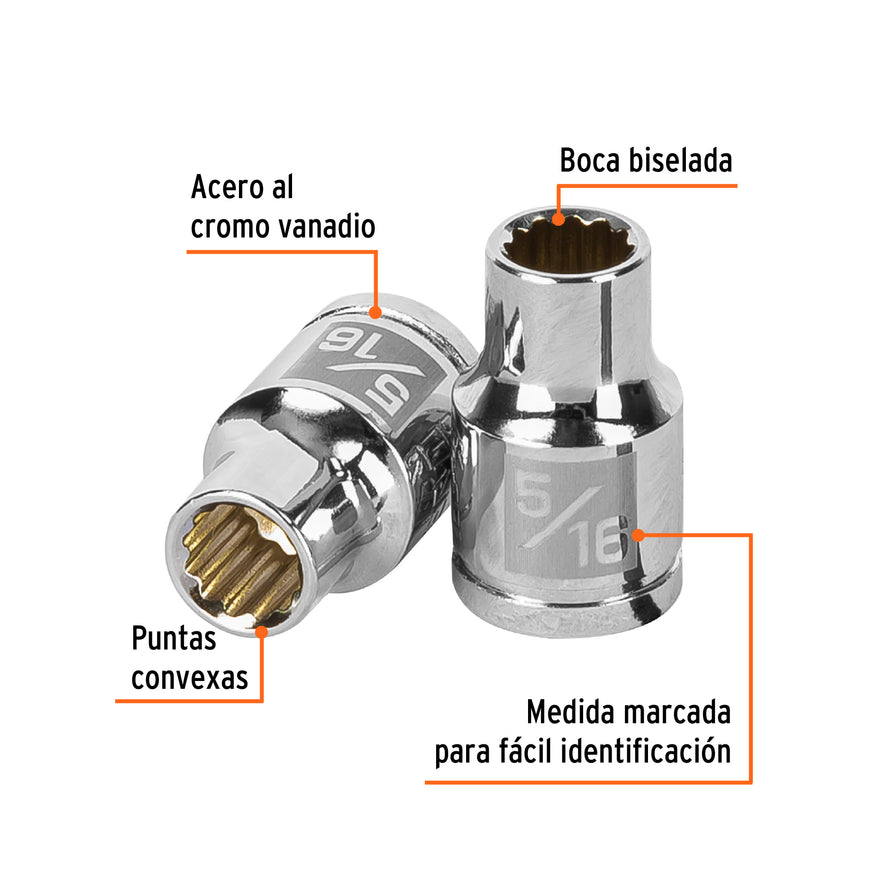 Dado de 5/16', 12 puntas, cuadro 3/8', Truper Caja con 6, 13581