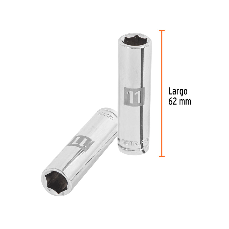 Dado largo de 11 mm, 6 puntas, cuadro 3/8', Truper Caja con 6, 13771